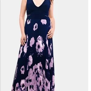 Xscape Plus Size Floral-Print Pleated Gown